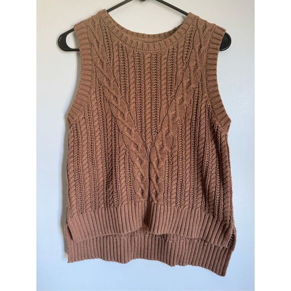 Rachel Zoe Womens Brown Chunky Cable Knit Pullover Sweater Vest sz M Minimalist - Picture 2 of 5